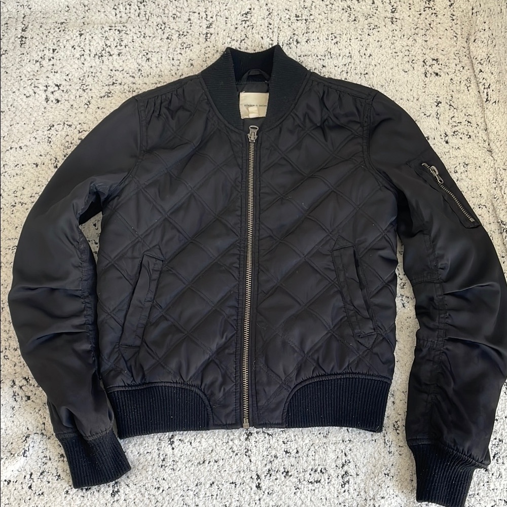 Urban Outfitters Black Bomber Jacket Quilted Ribbed